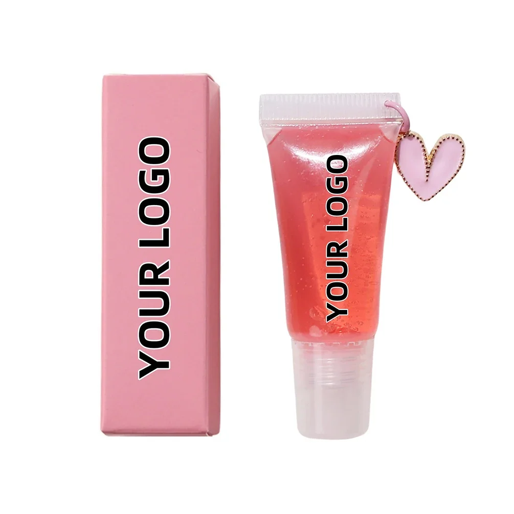 10 Colors Custom Logo 5ml Fruit Lip Gloss Keychain Moisturizer Hydrating Soft Smooth Nourish Refresh Vegan Private Label Makeup