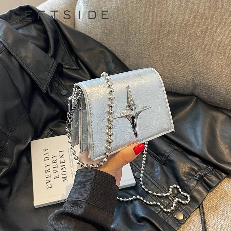 Lewostronne Y2K designerskie srebrne skórzane Mini torby Crossbody dla kobiet 2023 koreańska torebki i portmonetki damska