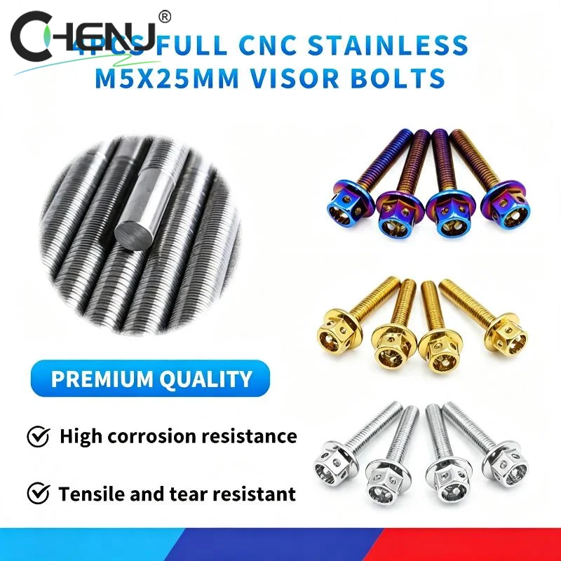 J 4PCS Full CNC Stainless M5X25mm Visor Bolts For NMAX / PCX / AEROX / ADV Flower Design
