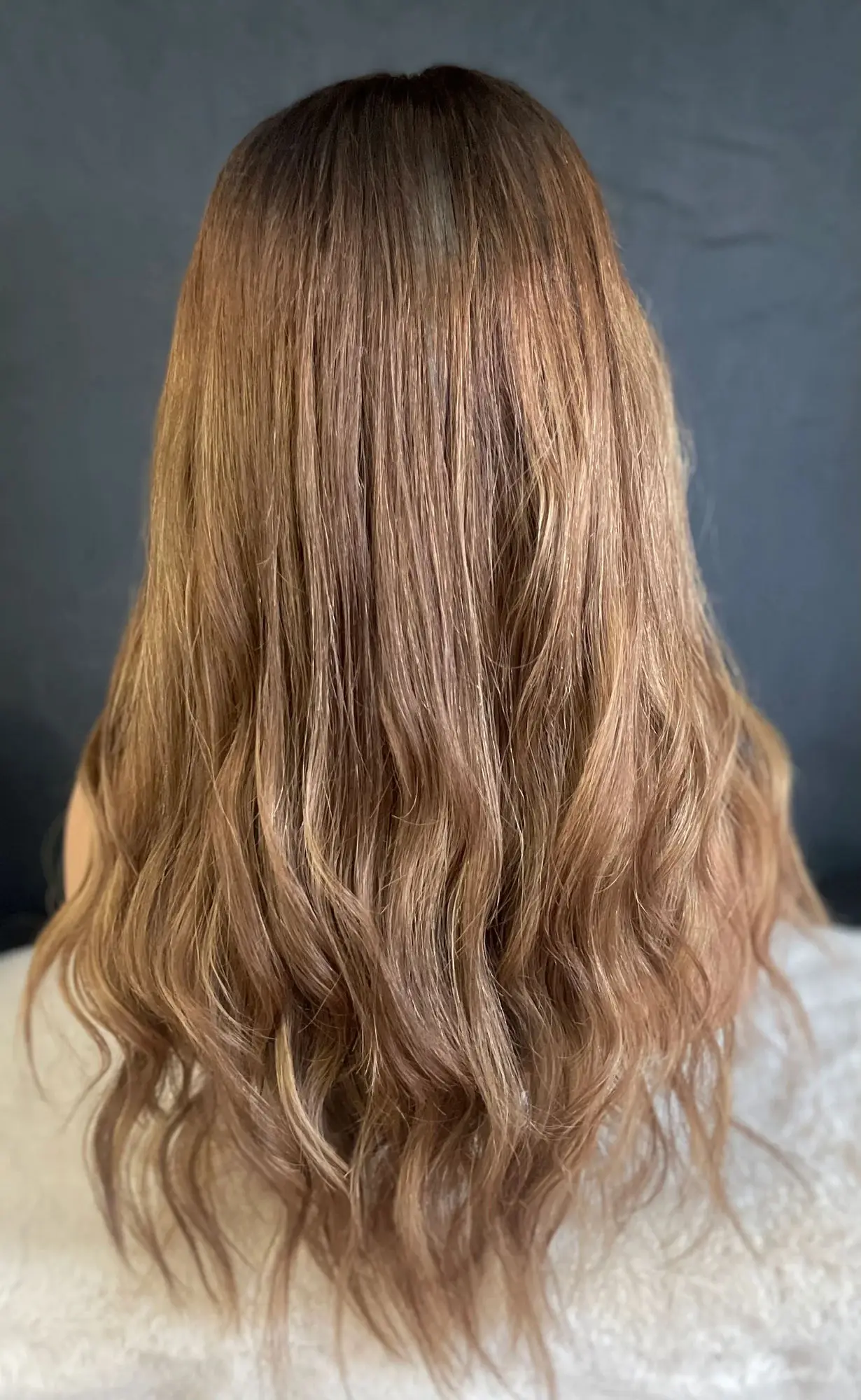 Luxury Women Glueless Lace Wig 180% High Density Natural Body Wave Synthetic Wig Chestnut Brown Highlights Wig On Clearance Sale