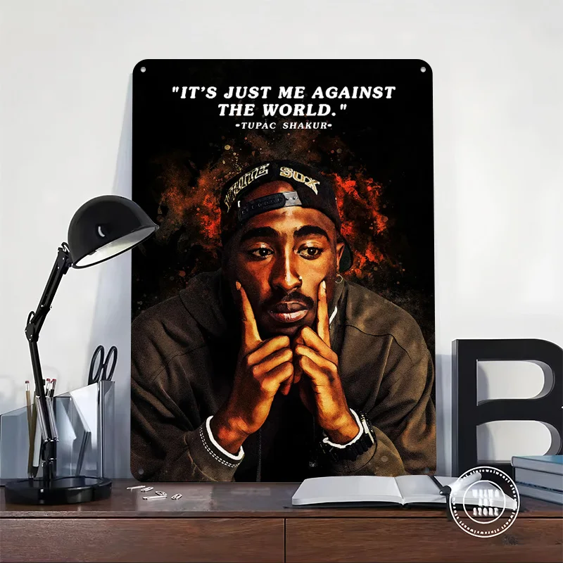Tupac Shakur Portrait With Quote 3D Printed Texture Poster Personalized Wall Art Retro Metal Tin Signs for Decor Living Room