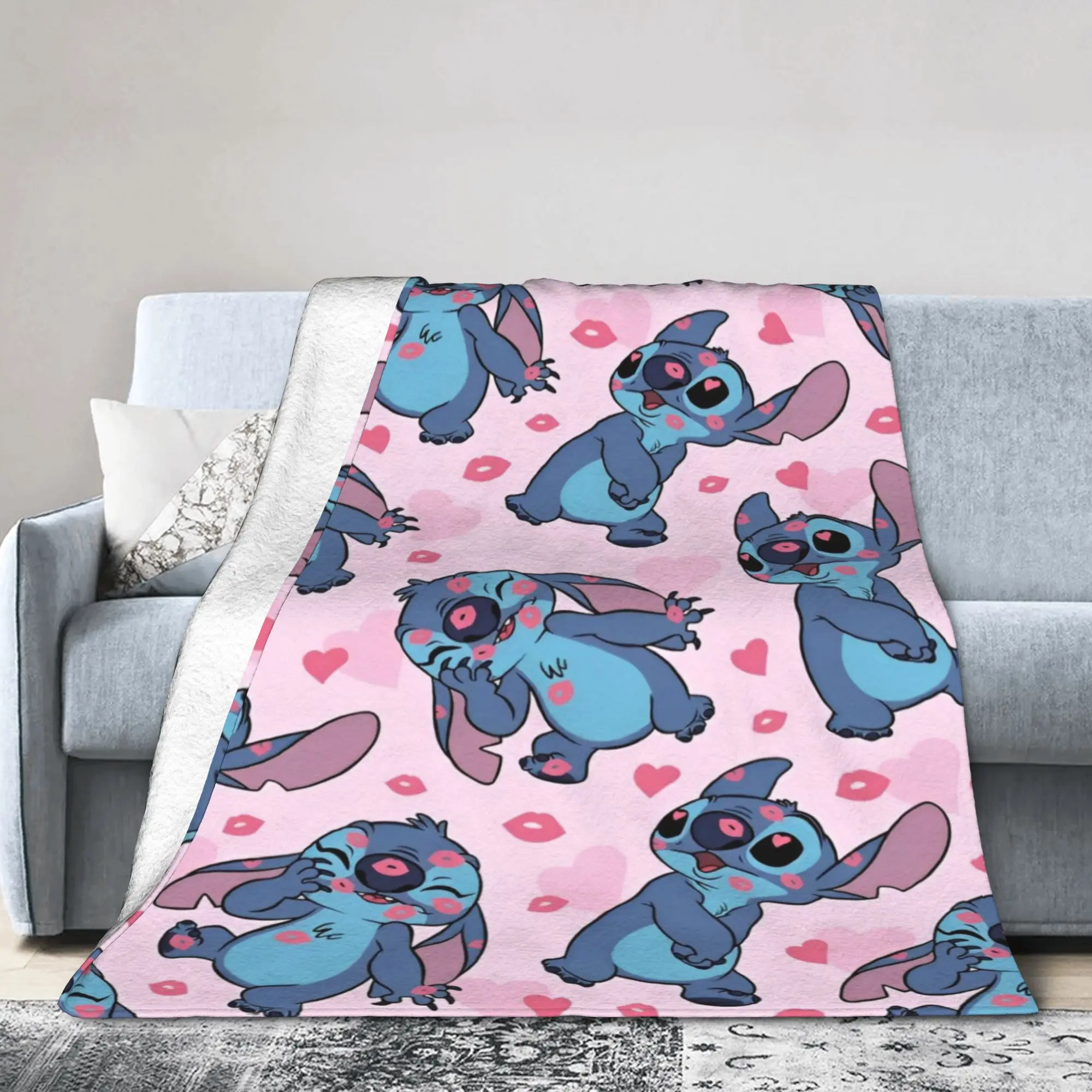 

Lilo And Stitchs Cartoon Flannel Throw Blankets Blankets for Bed Outdoor Super Warm Plush Thin Quilt,