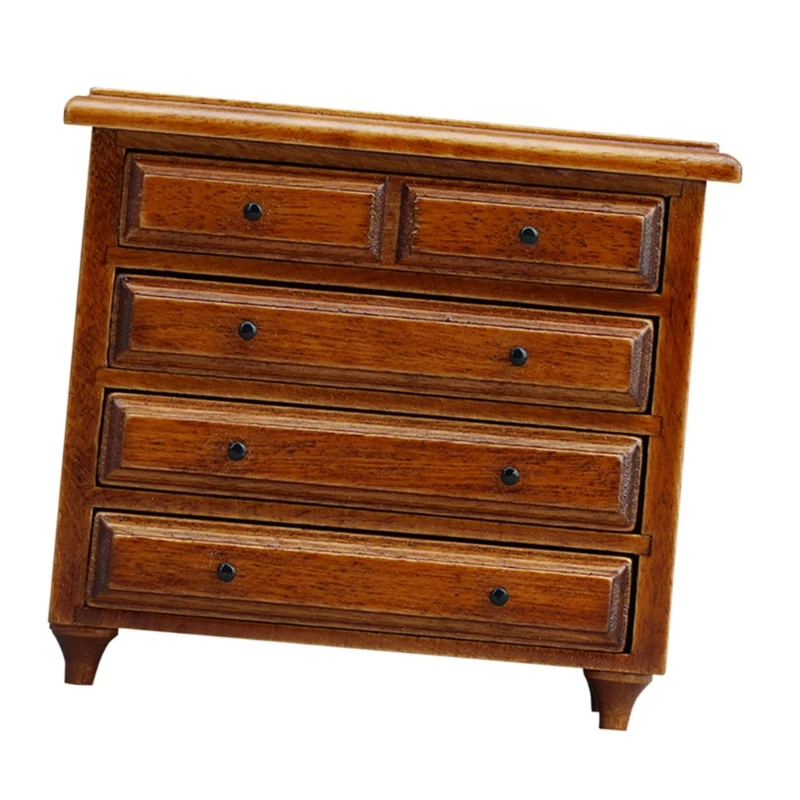 Mini gabinete detallado 5 cajones con acabado en castaño, construcción robusta, para organización casas 15UB