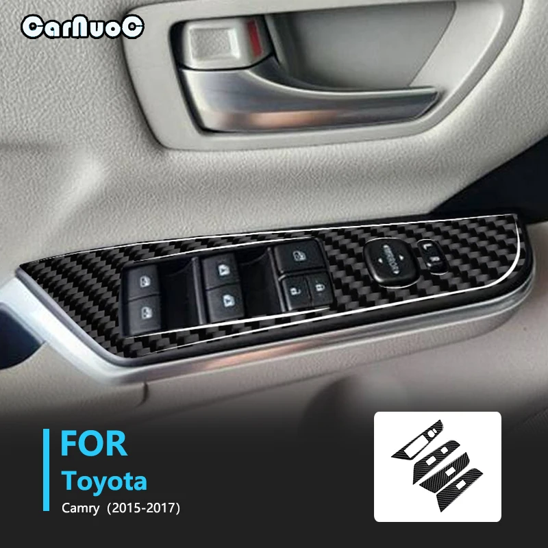 

For Toyota Camry 2015 2016 2017 Window Lifting Control Panel Carbon Fiber Interior Safeguard Stickers Car Interior Accessories