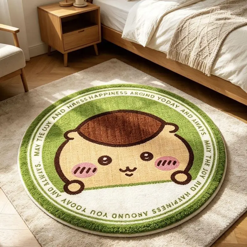 Chiikawa Cartoon Round Bedroom Rug, Imitation Cashmere Mat for Kids Room  Waterproof, Anti-slip, Oil proof Wear resistant