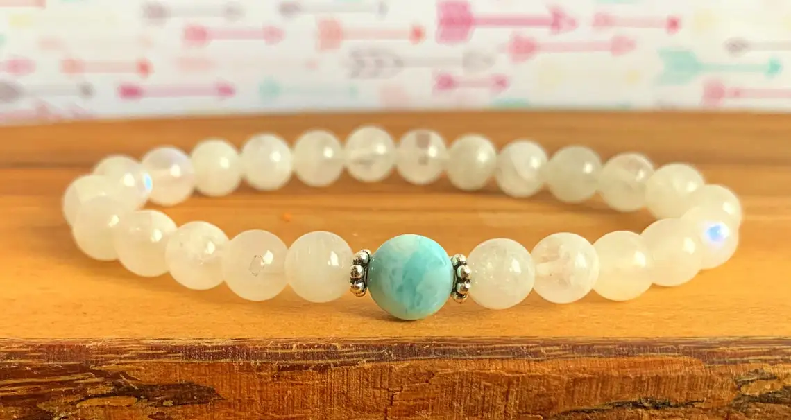 MG1439 AAA Rainbow Moonstone Amazonite Bracelet Women`s Yoga Wrist Mala Feminine Goddess Energy Jewelry