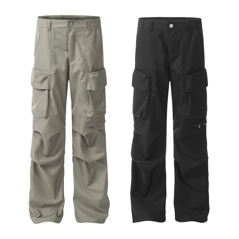 

Men's Multiple Pocket Folds Streetwear Fashion Vintage Straight Cargo Pants Women Y2k Trousers