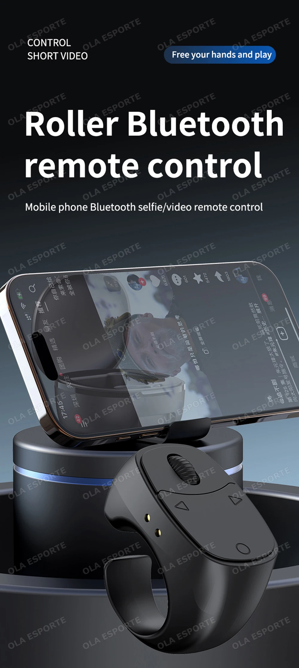 Fernbedienung Kabelloser Bluetooth-Rollring für Fingerspitzen, tragbare mobile Maus, Video-Automatik-Seitenwechsler, Browsing-Ring R12 – Detail 1