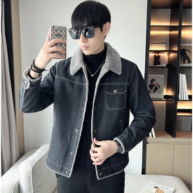 

New Men'S Autumn Winter Loose Coat Fleece Lined Thickened Turn-Down Collar Wool Warm Trendy Men