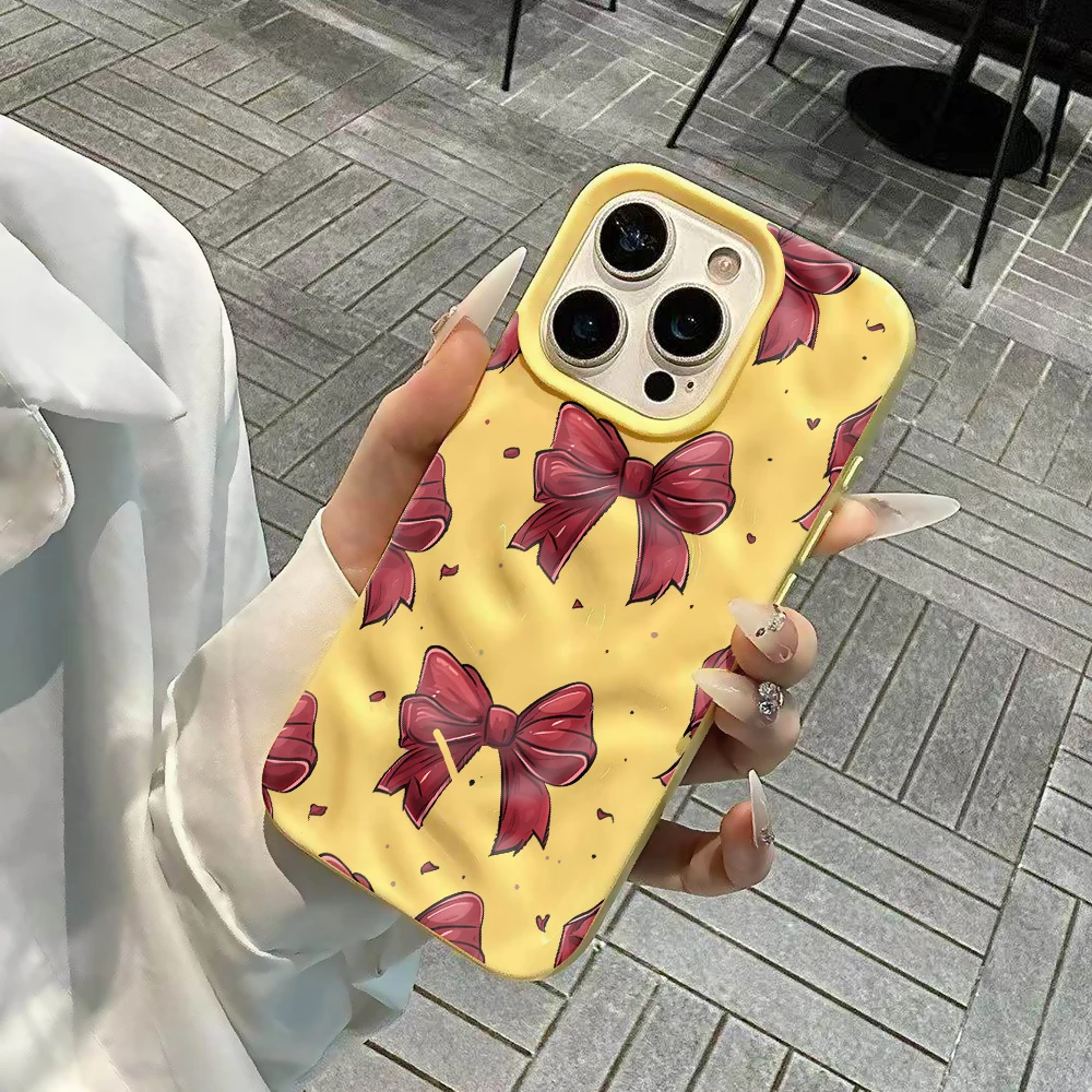 Koreanischer Stil Niedliche Schleifendruck-Handyhülle für iPhone 17 16 15 14 13 12 11 Pro Max 14 Plus 17Air Falten-Wellen-Soft-Silikonhülle – Detail 5