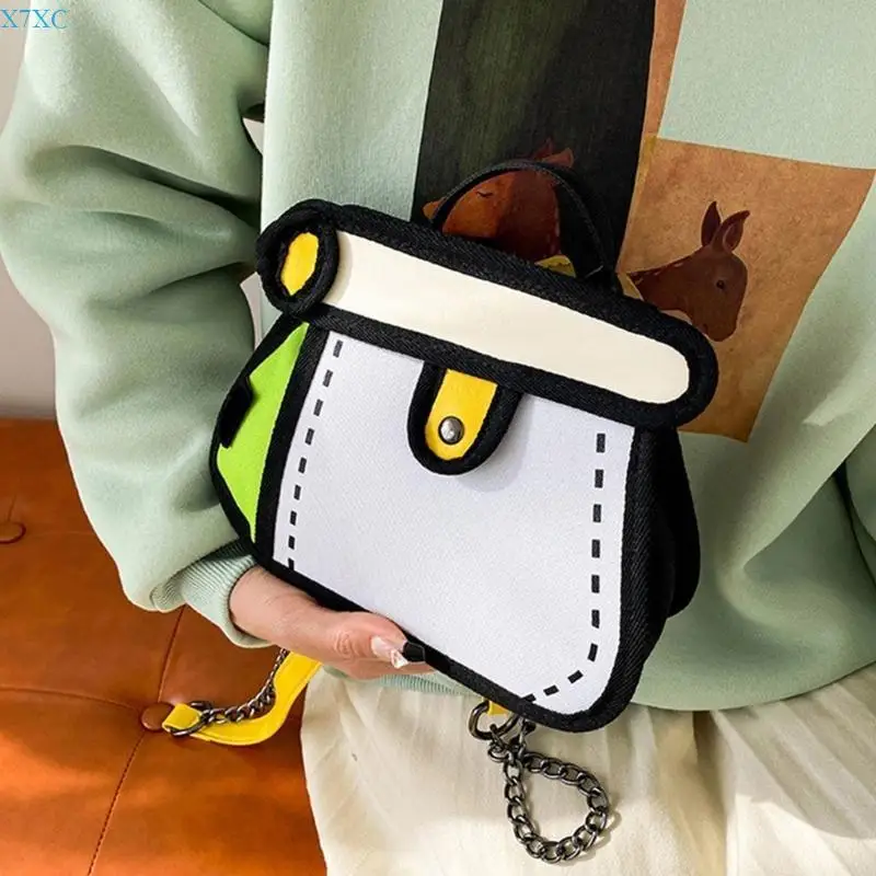 X7XC Practical 2D Cartoon Canvas Bag Eye Catching Crossbody Handbag for Adults Women