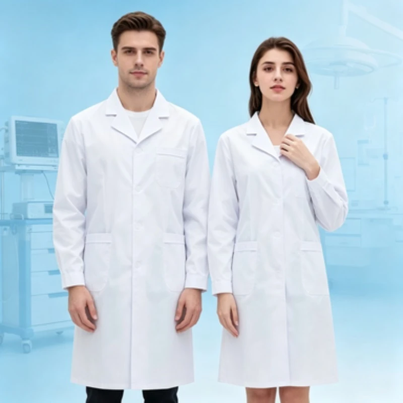 Classic Lapel White Lab Coat Women Hospital Clinic Work Uniform Suitable For Staff Student Laboratory Class