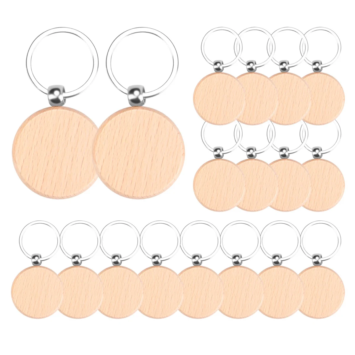 N89R 100Pieces Wooden Keychain Blanks Bulk Round Wood Engraving Blanks Unfinished Wooden Key Ring Key Tag B
