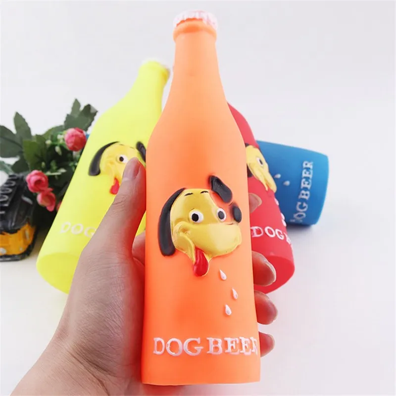 New Dog Toys Silicone Beer Bottle Brother Dog Pattern Puppy Pet Play Chew Squeaky Toys for Dogs Cats Pets Supplies