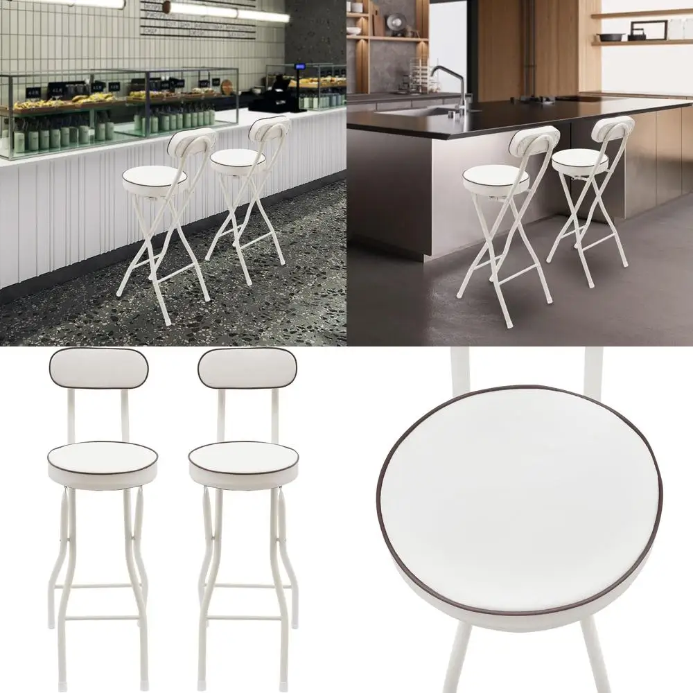 Set of 2 Portable 26 Tall Bar Stools with Backrest, Carbon Steel Frame and PU Padded Seat for Kitchen, Cafe, Living Room, Campin