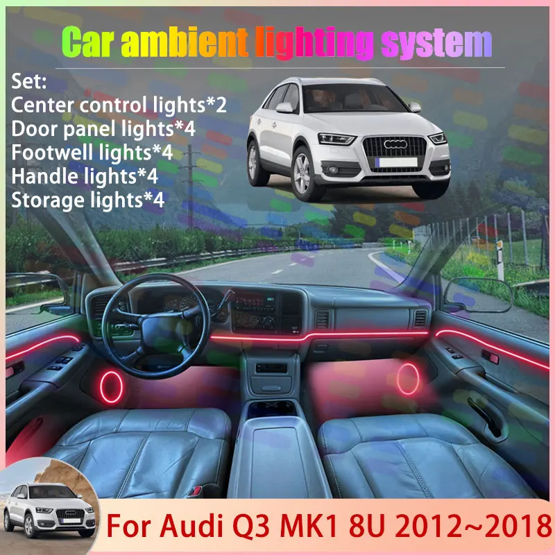 

For Audi Q3 MK1 8U 2012~2018 2013 2014 2/18 in 1 Car Atmosphere Light Lamp RGB Shade Ensemble Streamer Atmosphere Set Auto Parts