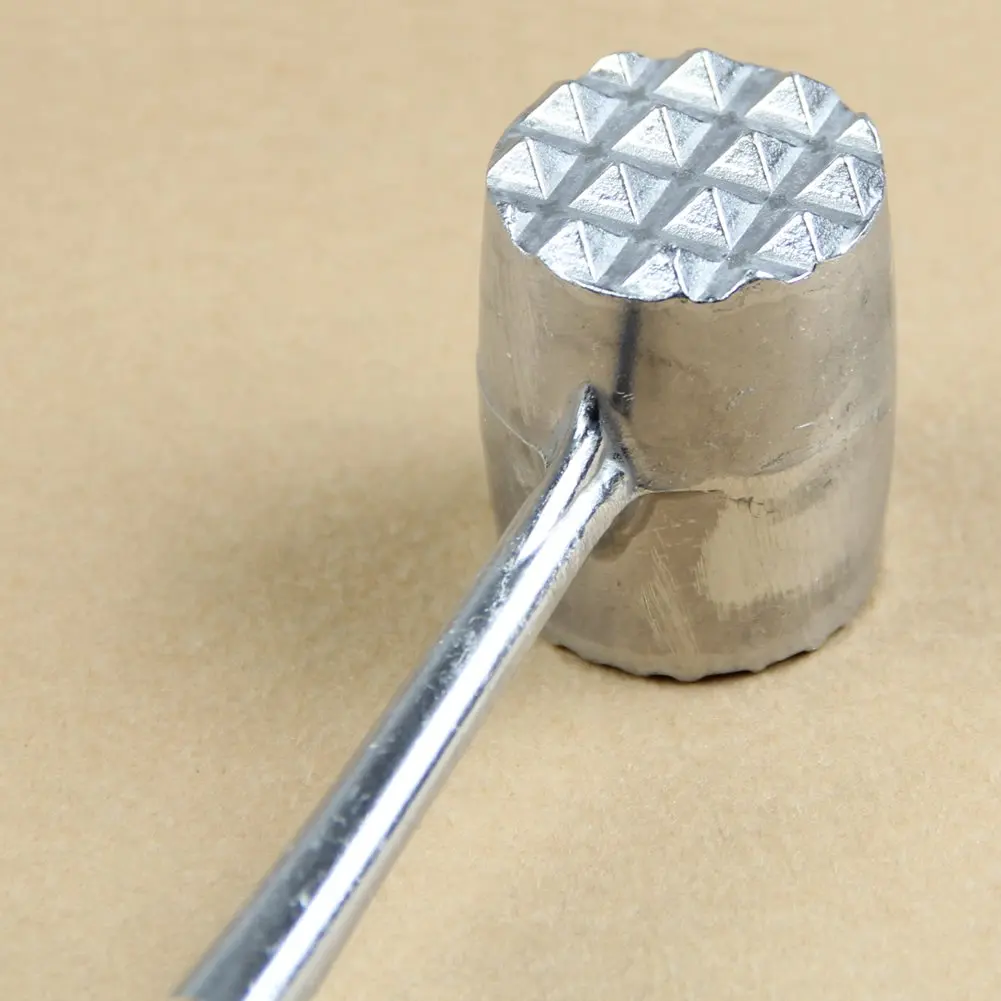 Silver Two Sides Aluminum Round Meat Hammer Mallet Tenderizer Beef Pork Chicken Beater Length 20.5cm Diameter 3.5cm  (Oval)