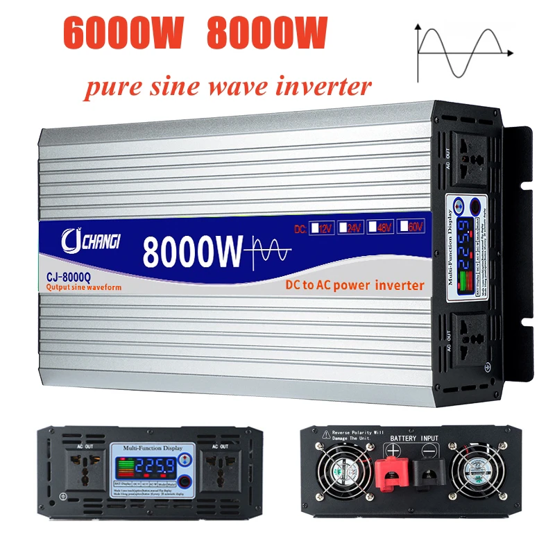 

Pure Sine Wave Power Inverter 6000w 8000w DC 12V 24V 48V To AC220V Portable Power Bank Converter Solar Car Inverter Transformer