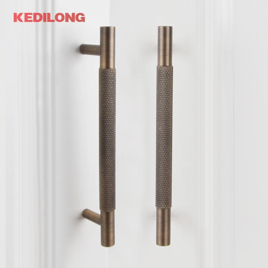 KEDLO massief messing Europese retro opruwen Pull keukenkast antiek messing T-handvat lade koperen lange handgreep - afbeelding 2