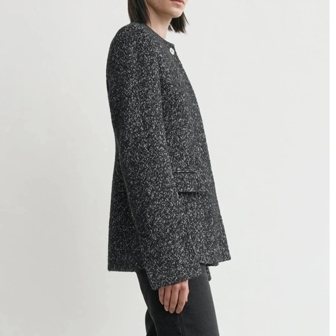 معطف خصر جديد لخريف وشتاء 2025 بسيط وخفيف وفاخر وأنيق من مزيج الصوف برقبة دائرية #3