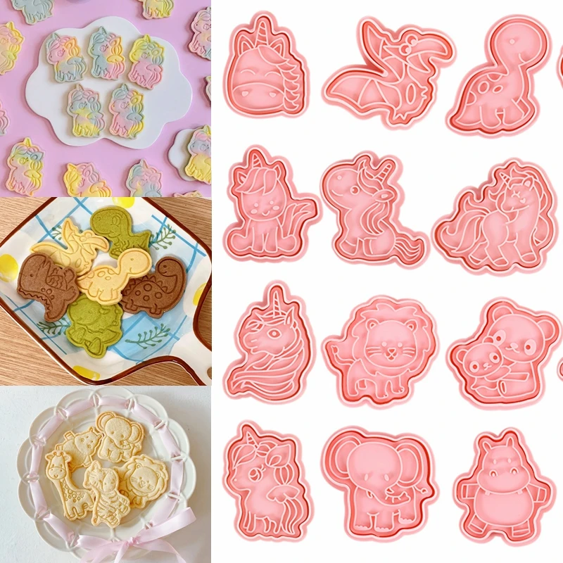 

1Set Animal Cookie Cutters Cute Unicorn Dinosaur Shape Cookie Stamp Biscuit Mold Party Home Kitchen DIY Cake Tools Fondant Mould