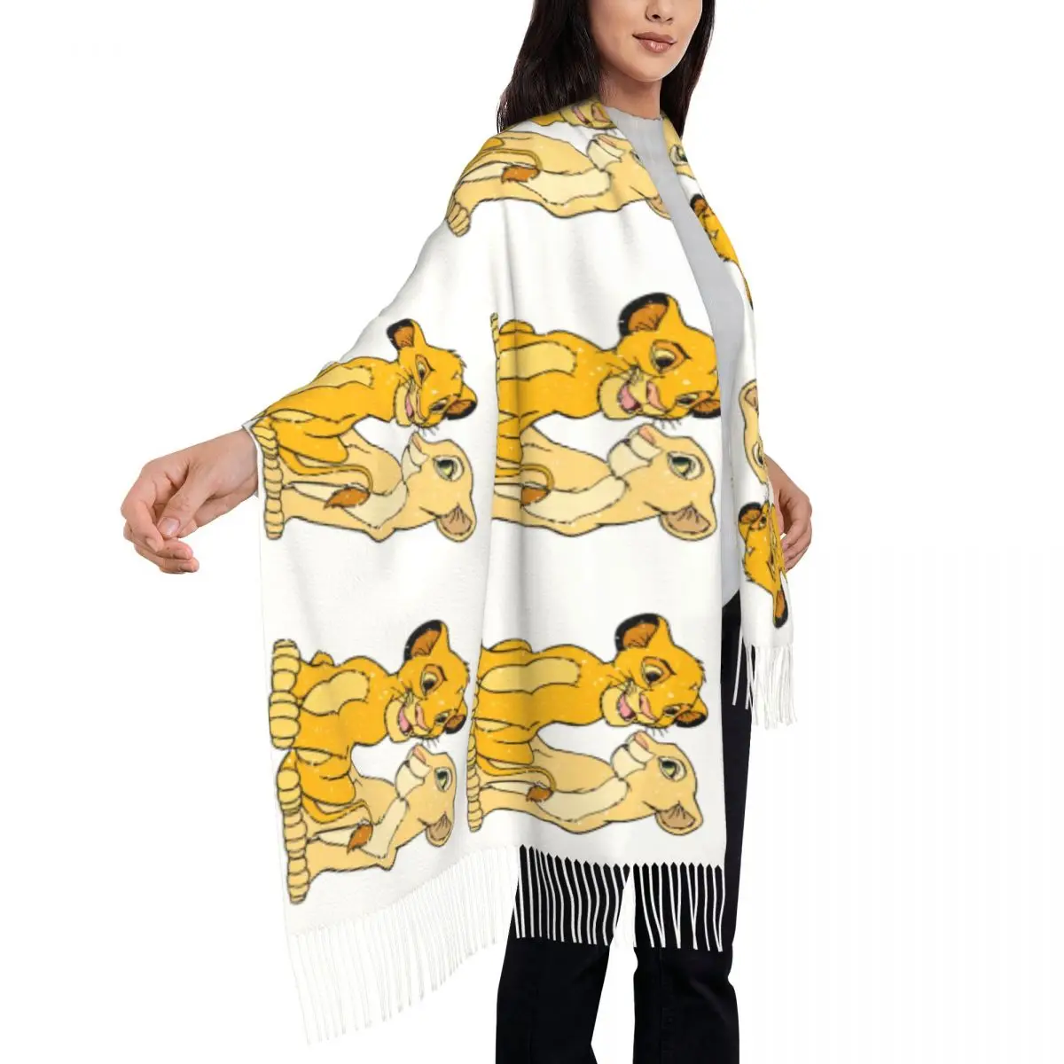 Sciarpa personalizzata Baby Nala e Simba del Re Leone Avvolgere lungo inverno autunno caldo scialle con nappe Sciarpe Hakuna Matata unisex