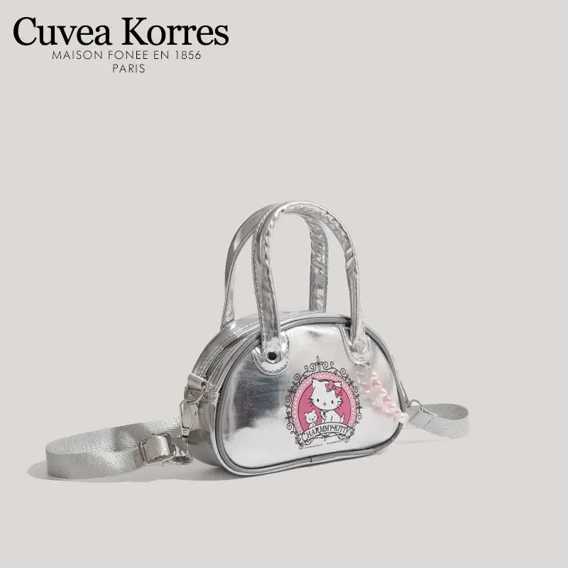 2024 New Cartoon Cute Sanrio Hellokitty Retro Commuting Versatile PU Material Printed Shoulder Hand Crossbody Bag