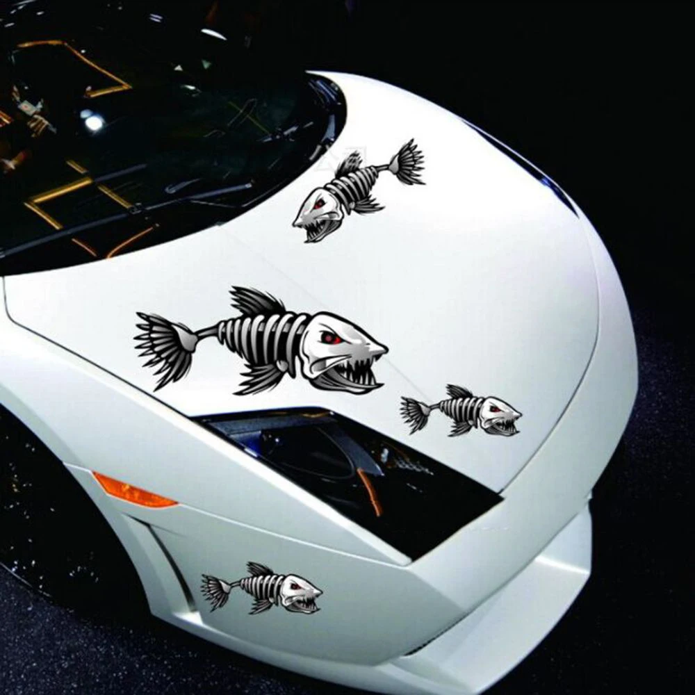 

Creative Skeleton Fish Car Sticker 2Pcs Fishing Boat Graphics Vinyl Decal for Vehicle Decor