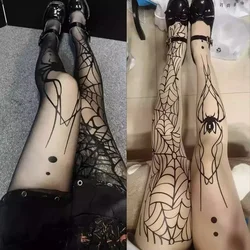 Goth Big Spider Muster Seidenstrümpfe Gothic Vintage Dunkle Netzstrumpfhose Damen Emo Alternative Sexy Spinnennetz Hexenstrumpfhose