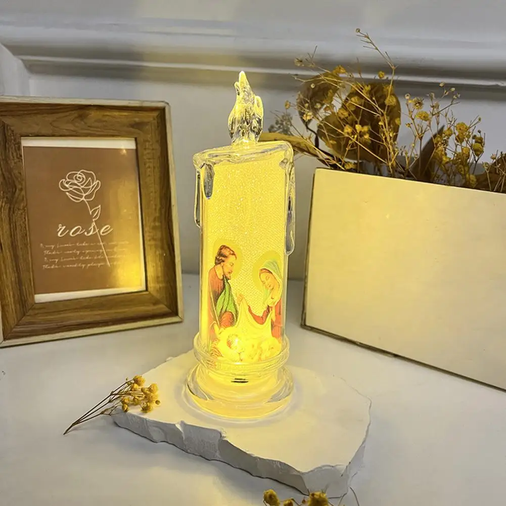 1/4Pcs LED Prayer Flameless Candle Jesus Joseph Virgin Mary Battery Operated Devotional Prayer Candle Religious Decoration Gift