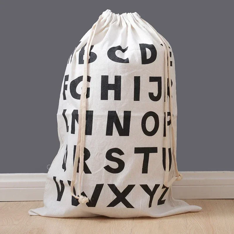 Clothing Toy Storage Bag Printed Fabric Drawstring Luggage Organizer Home Canvas Storage Bag