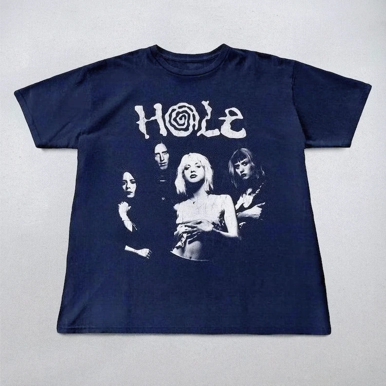 Hole Band Unisex Cotton Short Sleeve T-shirt 90s Band Graphic Metal Rock Aesthetic Men Women Harajuku Y2K Streetwear Tee Tops