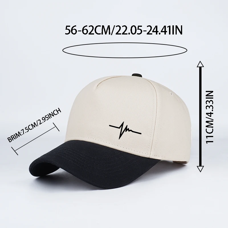 Heartbeat ECG Print Two Tone Baseball Cap Adjustable Unisex Casual Sun Hat