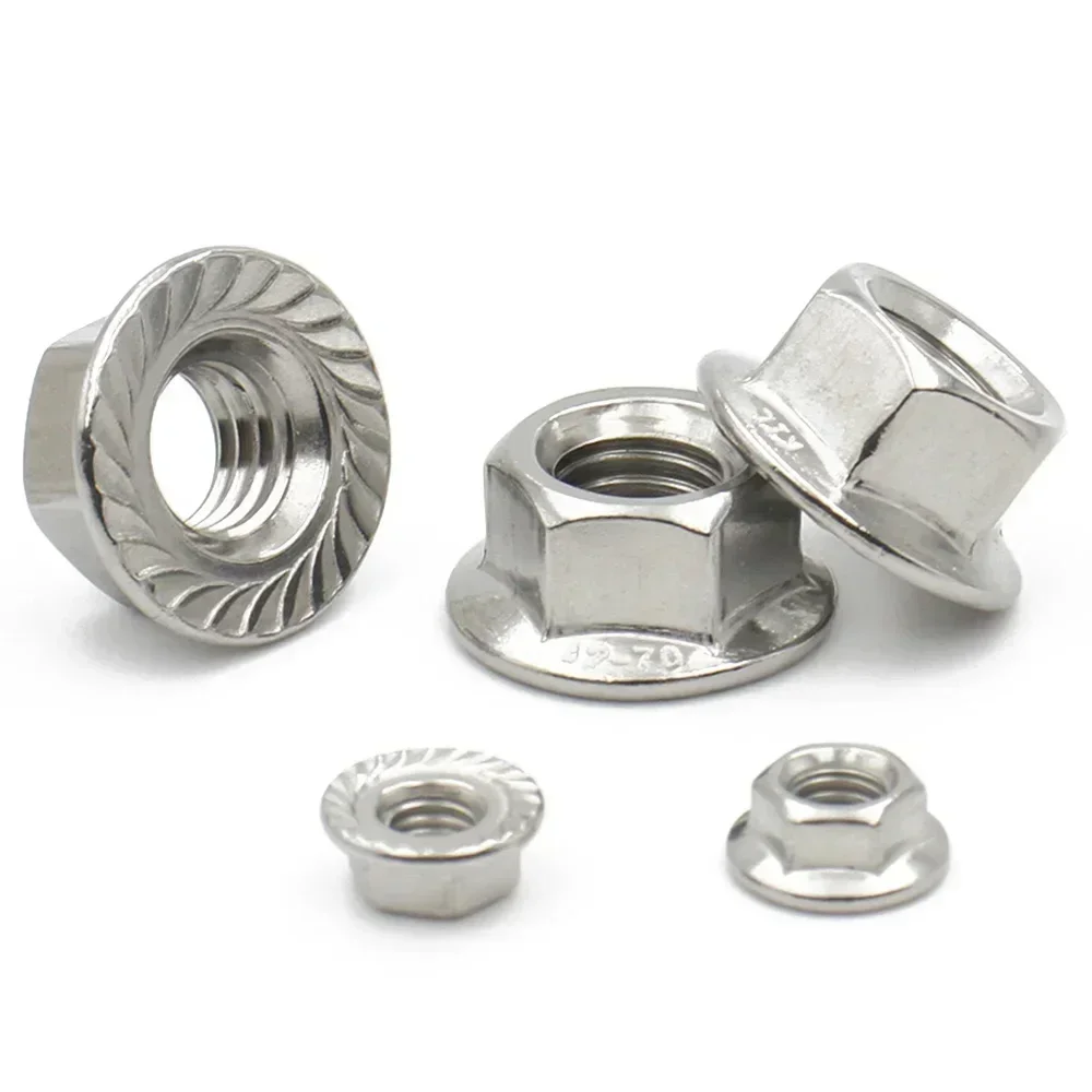 50/20/10Pcs Fixing Nut M3 M4 M5 M6 M8 M10 M12 304 Stainless Steel Serrated Metric  Hex Hexagon Flange Lock Nuts DIN6923