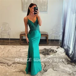 Sexy Green Straps Evening Party Dress Open Back Exquisite Satin Beads Sequins Mermaid Prom Gown Maxi Wedding Party Dresses