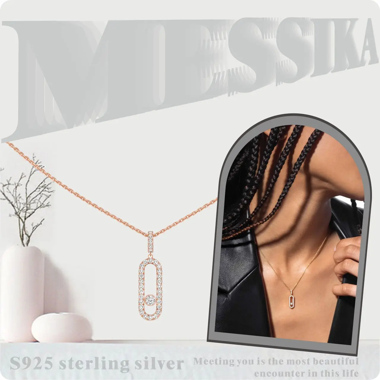 

Messik - Style sterling silver s925 Move Uno new necklace sleek sliding moving diamond set Christmas necklace