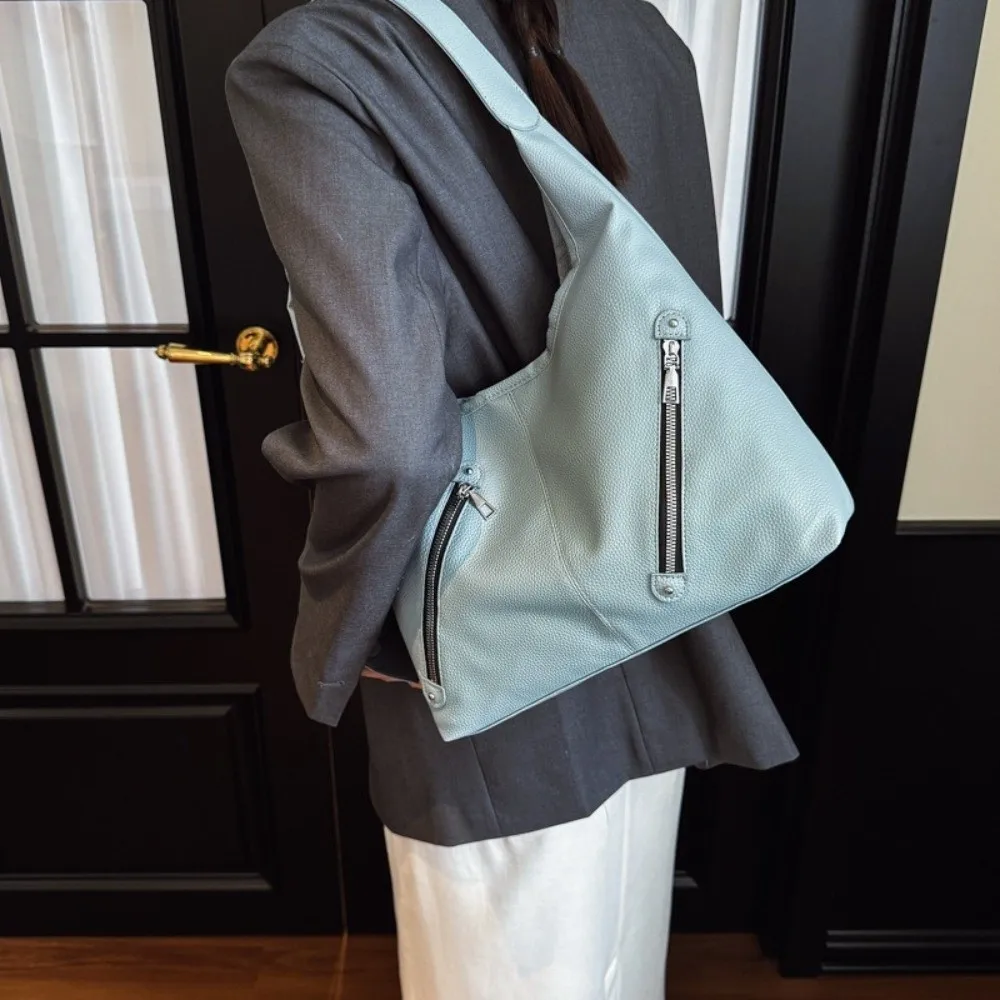 Solid Color Soft PU Shoulder Bag Large Capacity Korean Style Underarm Handbag Pockets Anti-Splash Water Women Hobo Bag Travel