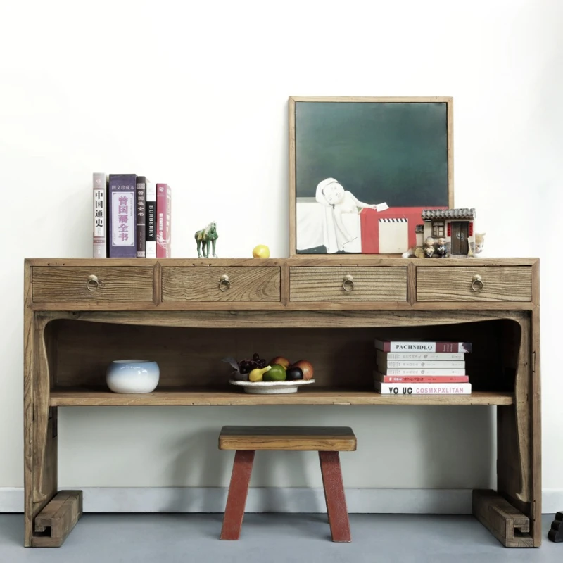

Old elm porch table solid wood foyer decorative cabinet paint-free door panel furniture storage new Chinese table