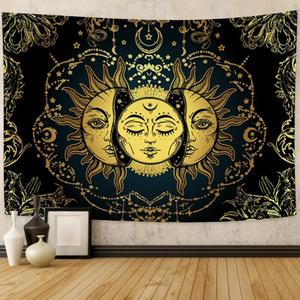 Mandala Tapestry White Black Sun And Moon Tapestry Wall Hanging Tarot Hippie Wall Rugs Dorm Background Decor Blanket