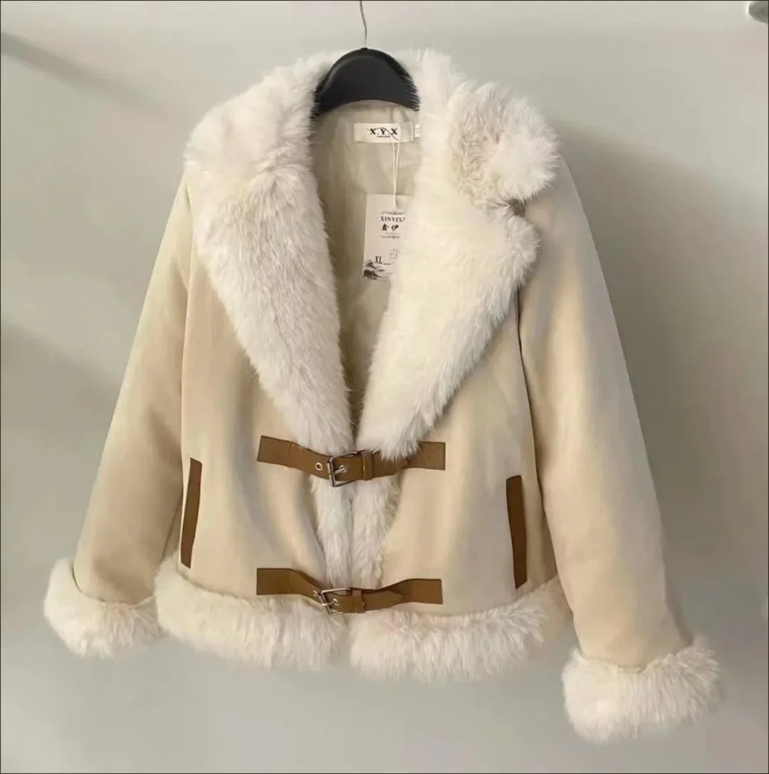 Winter High Quality Luxury Warm Outerwear Korean Fashion Loose Double-faced Streetwear Lapel Coats New All-match Faux Fur Jacket