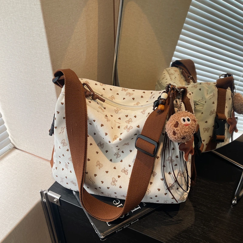 

Corduroy Flowers Zipper Adjustable Shoulder Strap Shoulder Bags 2025 High Quality Bags Girl Large Capacity Commuting Casual Tote