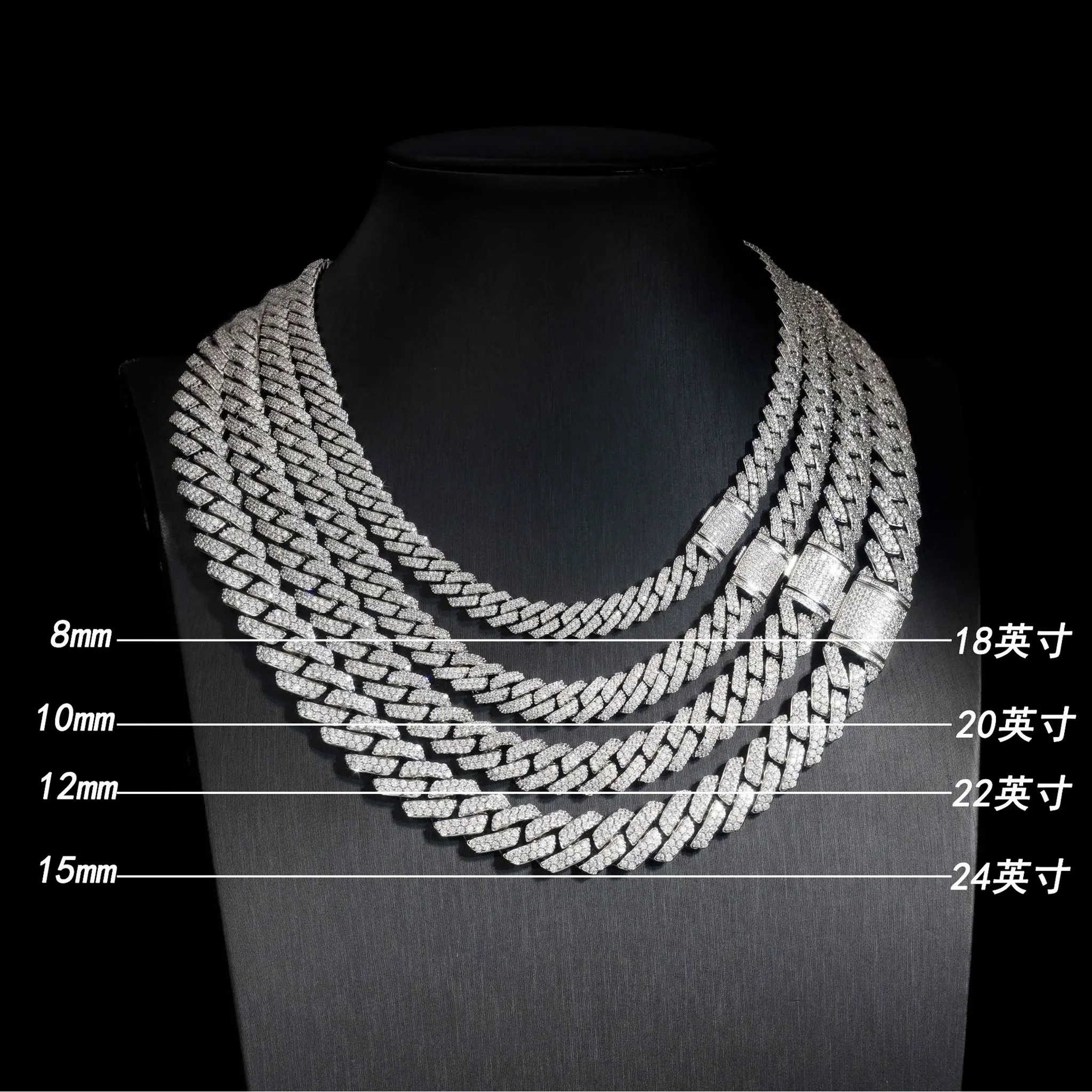 14mm Double Row Diamond Cuban Chain Necklace Hip Hop Trendy Cool Unisex Necklace Personalized Style Geometric Design Jewelry Rap Singer Street Party Accessories Valentine's Day/Commemorative Gift Birthday Gift Anniversary Commemorative Gift