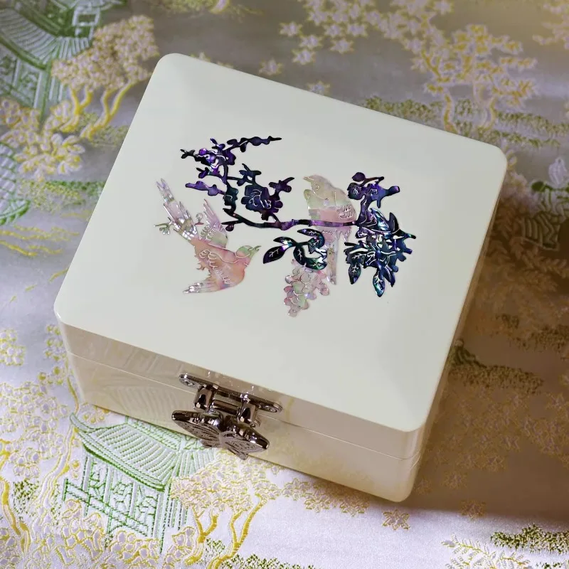 

Деревянная изысканная портативная шкатулка для драгоценностей для хранения браслетов, серег, колец и ожерелья с инкрустацией из перламутра