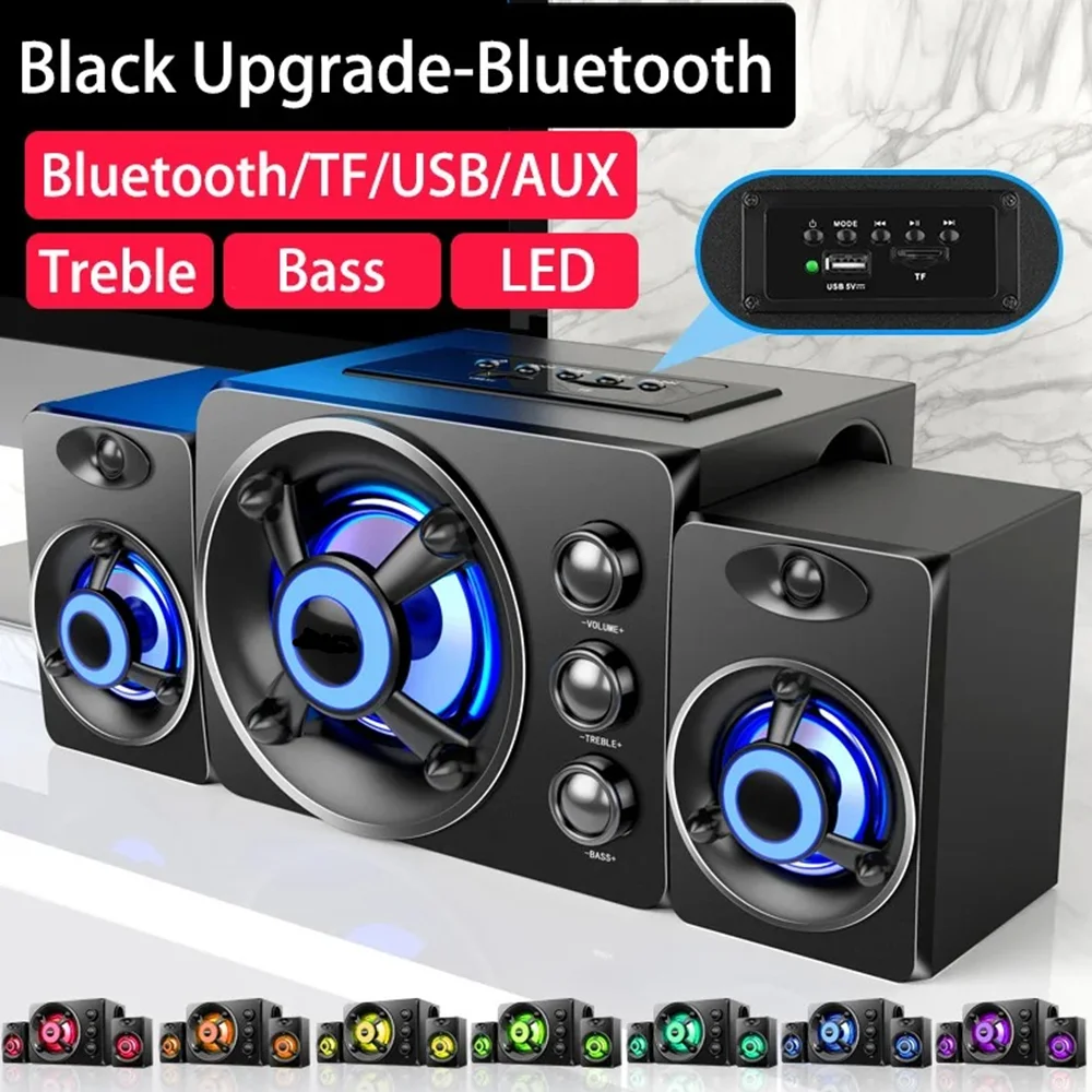 HIFI مكبرات صوت ستيريو ثلاثية الأبعاد ملونة LED ضوء ثقيل AUX USB سلكي سماعة لاسلكية تعمل بالبلوتوث صوت مسرح منزلي شريط صوت محيطي تلفزيون