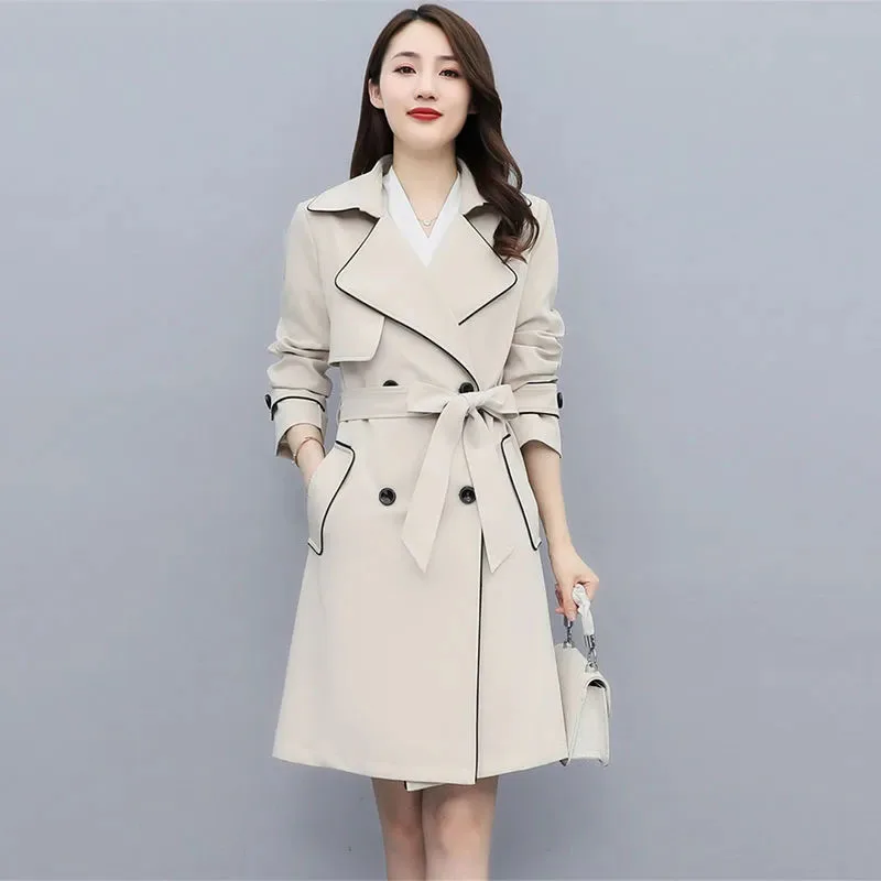 

2024 Spring Autumn New High end Windbreaker For Women's Lined Mid-length Trench Coat Female Fashion Double Breasted Coats