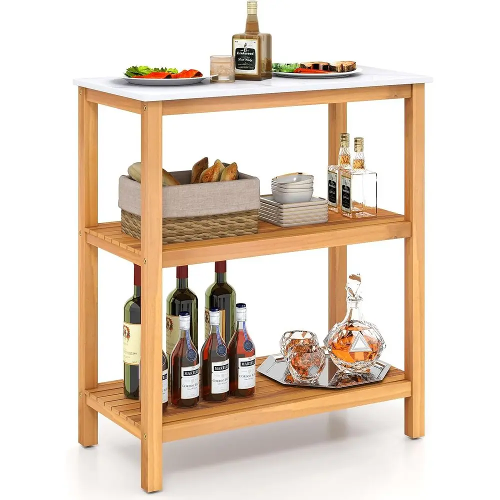 

3-х уровневый уличный сервант из акации с мраморной столешницей и решетчатыми полками для патио, кухонного шведского стола, садовой скамейки и D