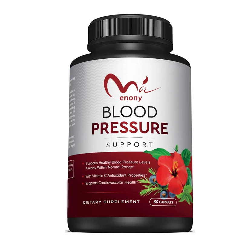 High quality blood pressure support supplement, cardiovascular and heart health, garlic, hawthorn, and hibiscus 60 capsules