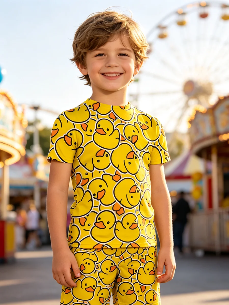 Kids 3D Print T Shirt and Shorts Set for Boys Girls Ducks Leopard Flower Oversized Summer Casual Fashion Top