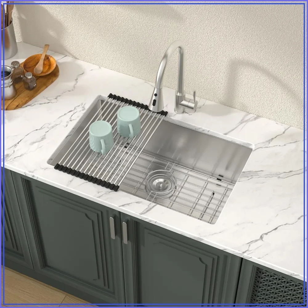 

28 Inch Undermount Kitchen Sink, 16 Gauge Stainless Steel Single Bowl, 28x18x10, Handmade Basin