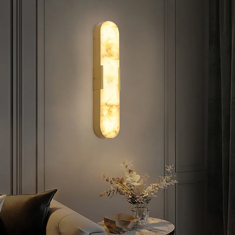 Cross-border natural marble wall lamp creative minimalist art designer background wall aisle American light luxury bedside lamps